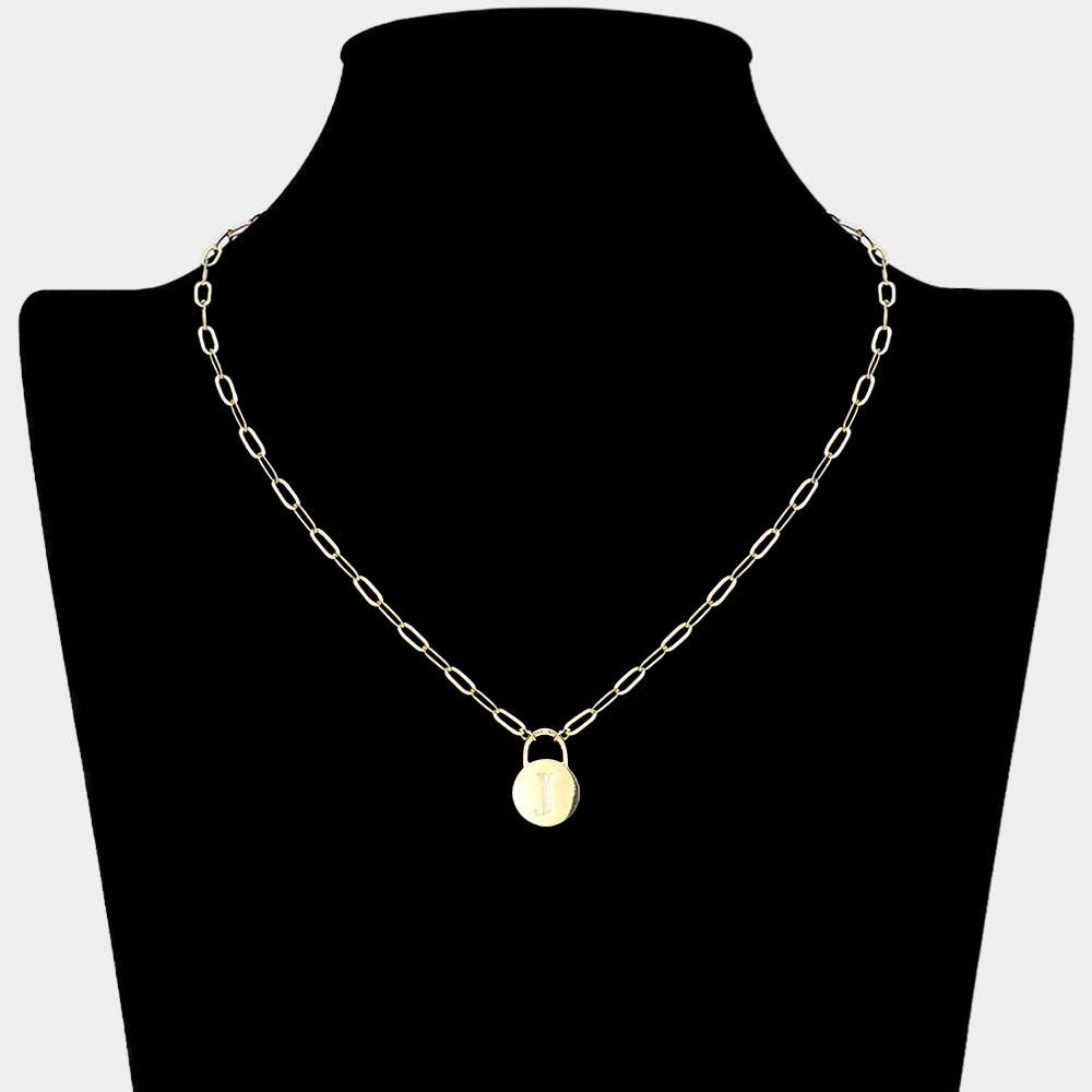 Brass Metal Initial Monogram Lock Pendant Necklace