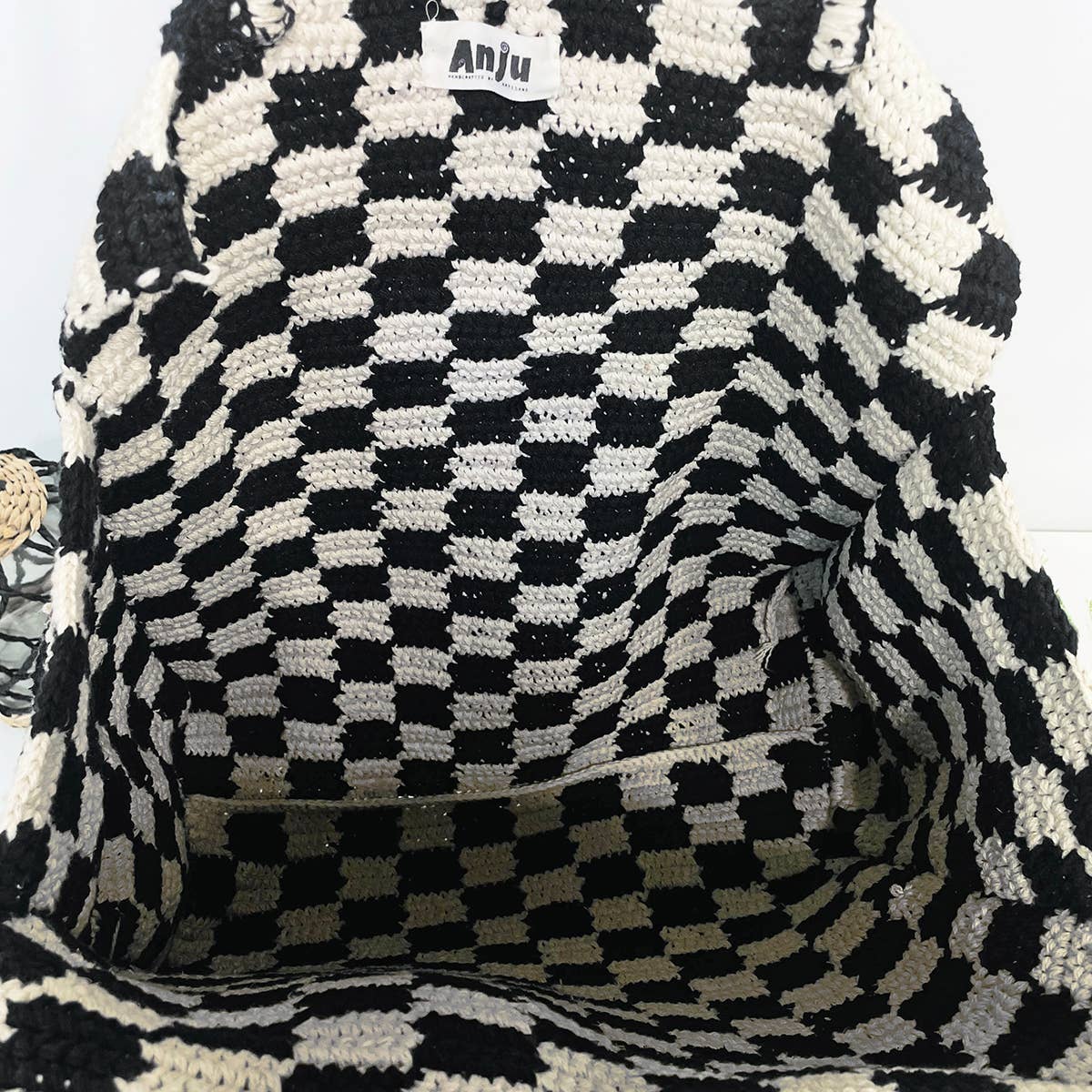 Fiona Bag - Checkered Cotton bag - Black and white