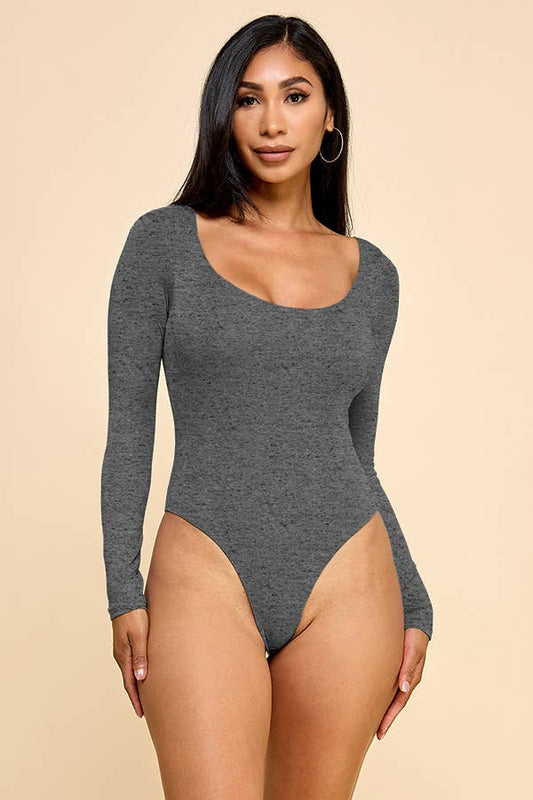 SCOOP NECK DOUBLED LAYERED LONG SLEEVE BODYSUIT