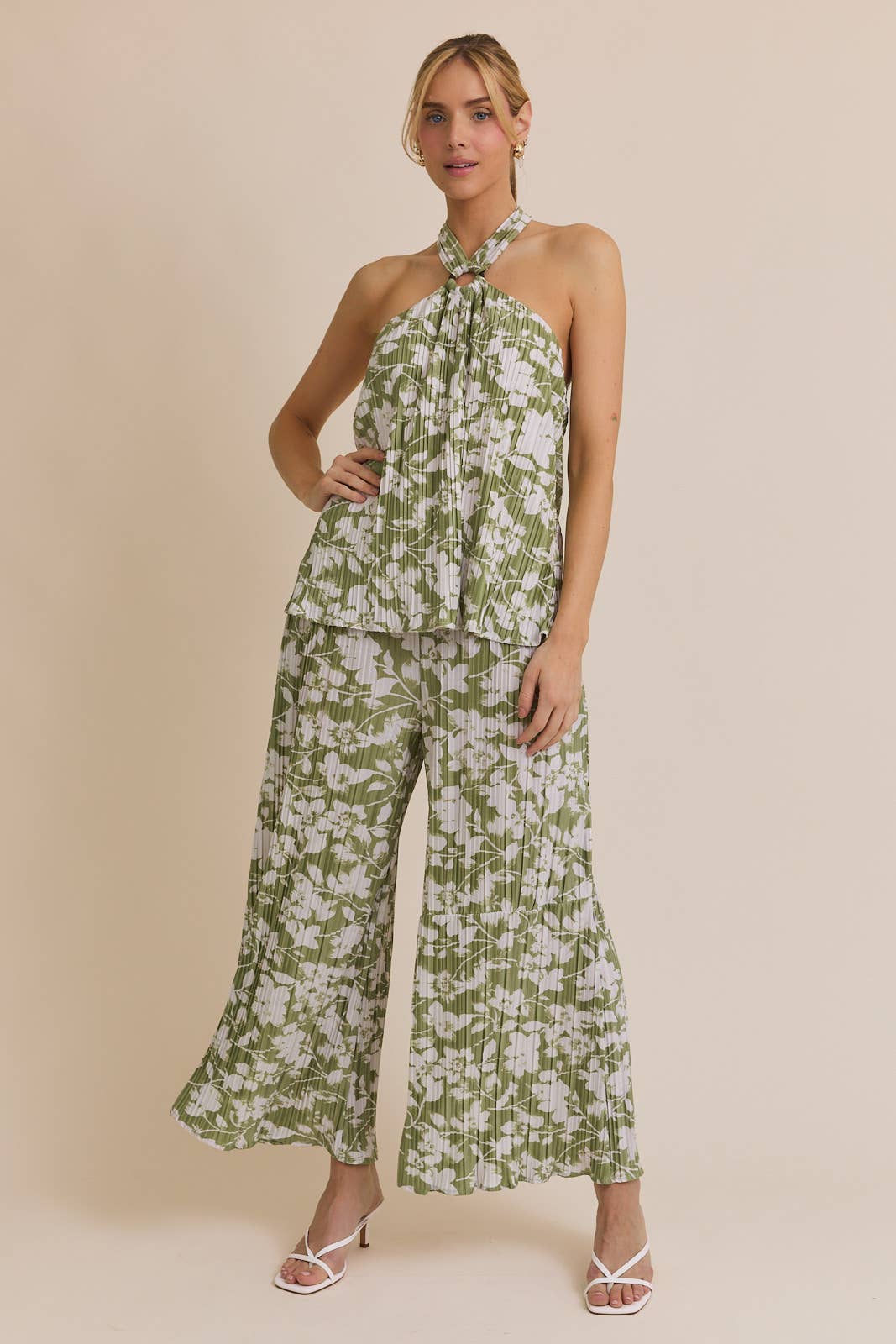 PALAZZO PLEATED FLORAL PRINT PANTS