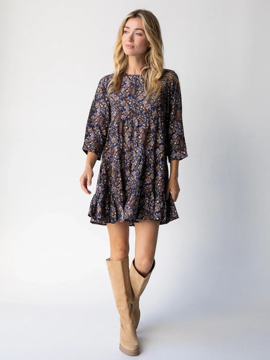 Natural Life Heidi Mini Dress-Navy Paisley