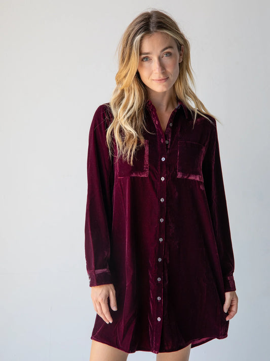 Natural Life Rocky Velvet Dress-Cranberry