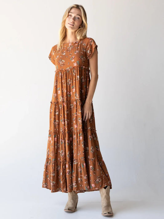 Natural Life Berkley Maxi Dress - Brown Bouquets