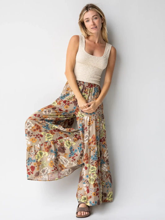 Natural Life Patti Palazzo Pant - Tan Cream Floral