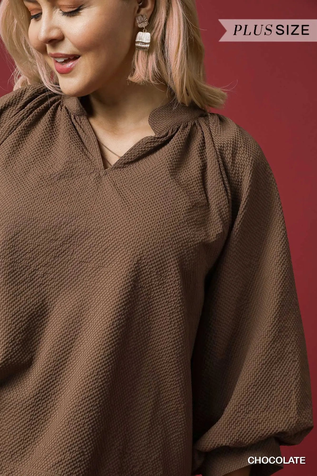 Umgee Textured Scallop Hem Blouse