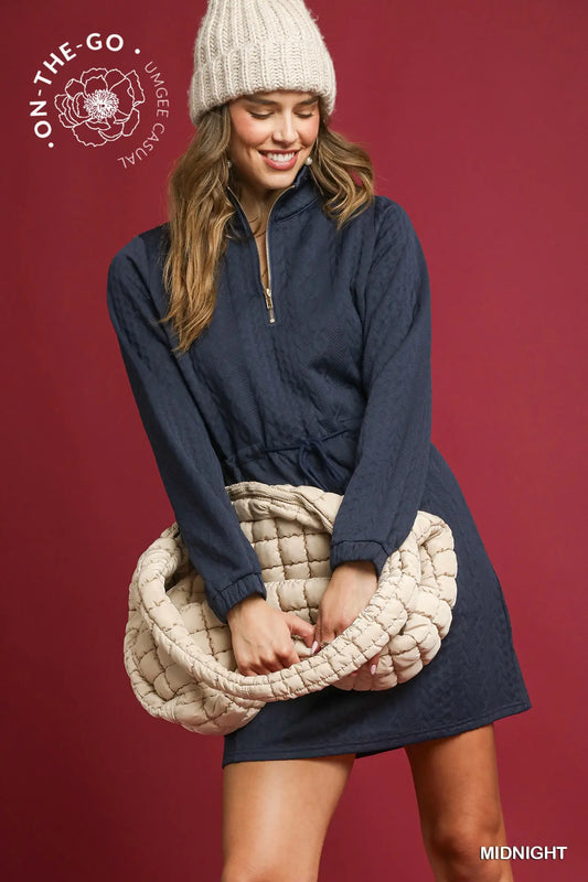 Umgee Cable Knit Quarter-Zip Mini Dress