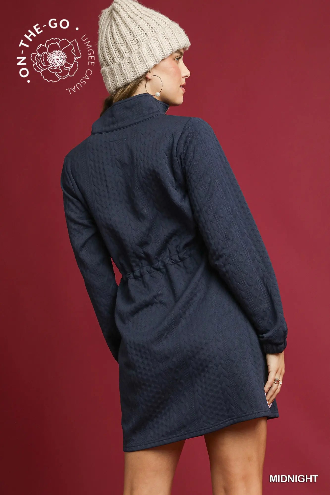 Umgee Cable Knit Quarter-Zip Mini Dress