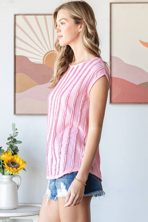 [PLUS SIZE] Stripe Textured Cap Sleeves Blouse T5948XL