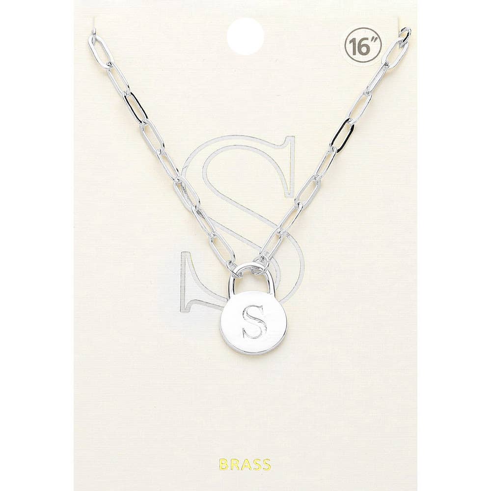 Brass Metal Initial Monogram Lock Pendant Necklace