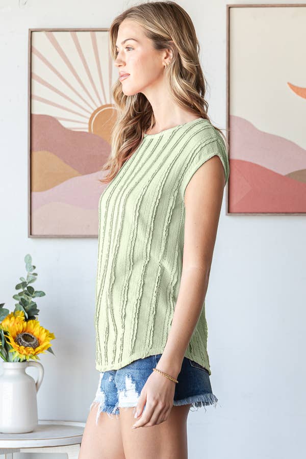[PLUS SIZE] Stripe Textured Cap Sleeves Blouse T5948XL