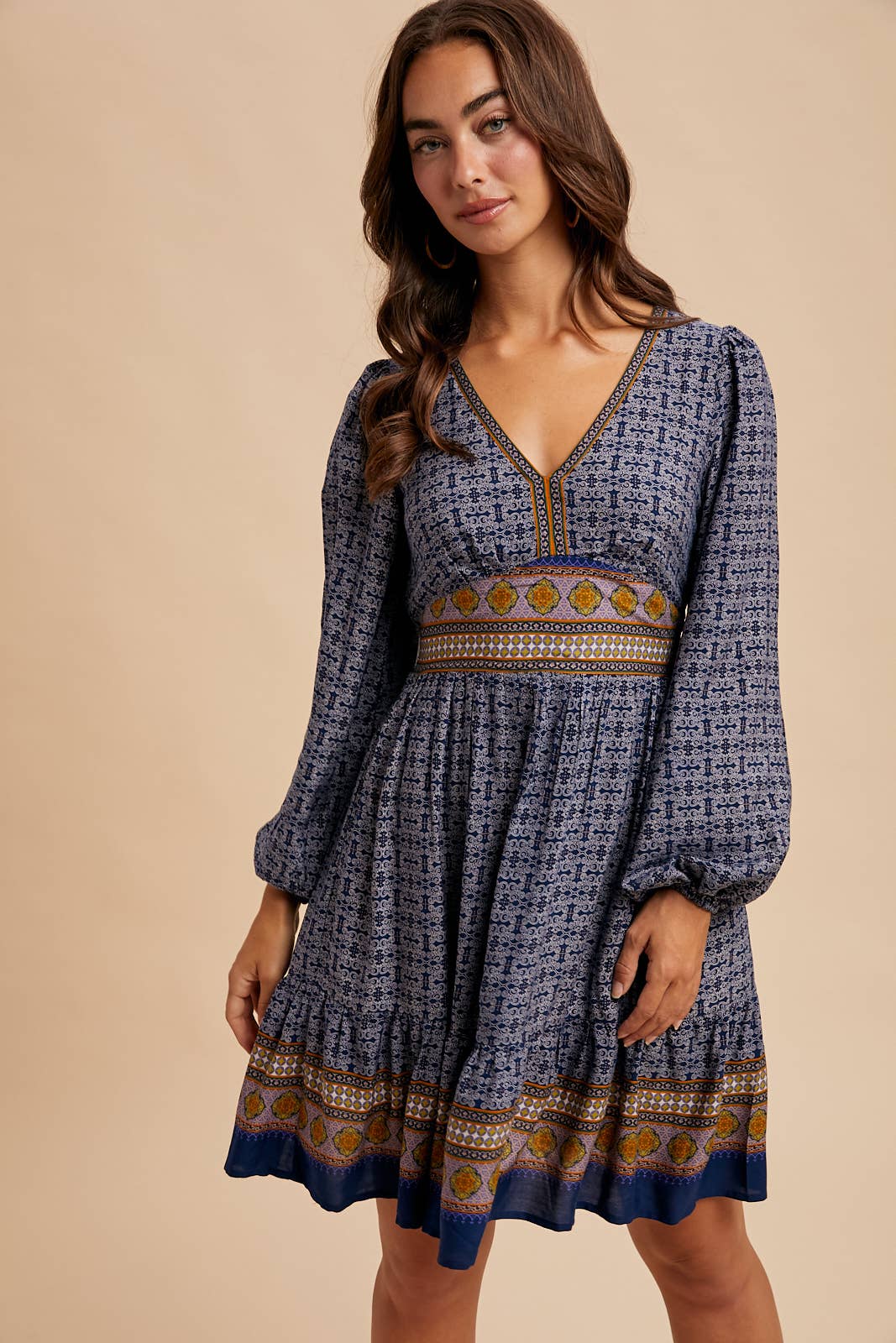 BORDER PRINT MINI DRESS