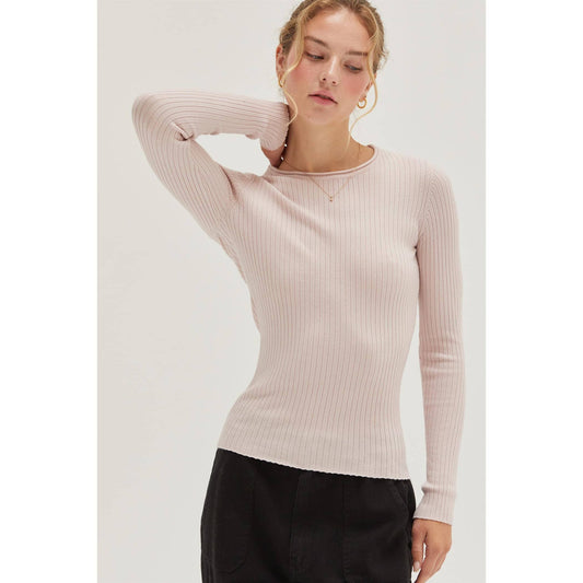 Classic Ribbed Long Sleeve Knit Top