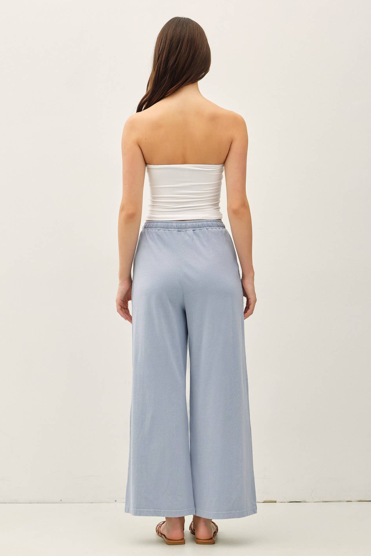 GARMENT-DYED COTTON100 WIDE LEG JERSEY PANTS
