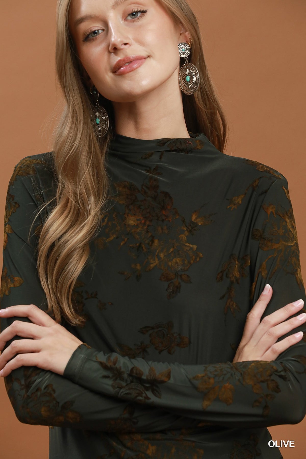 Floral Mock Neck Long Sleeve Top