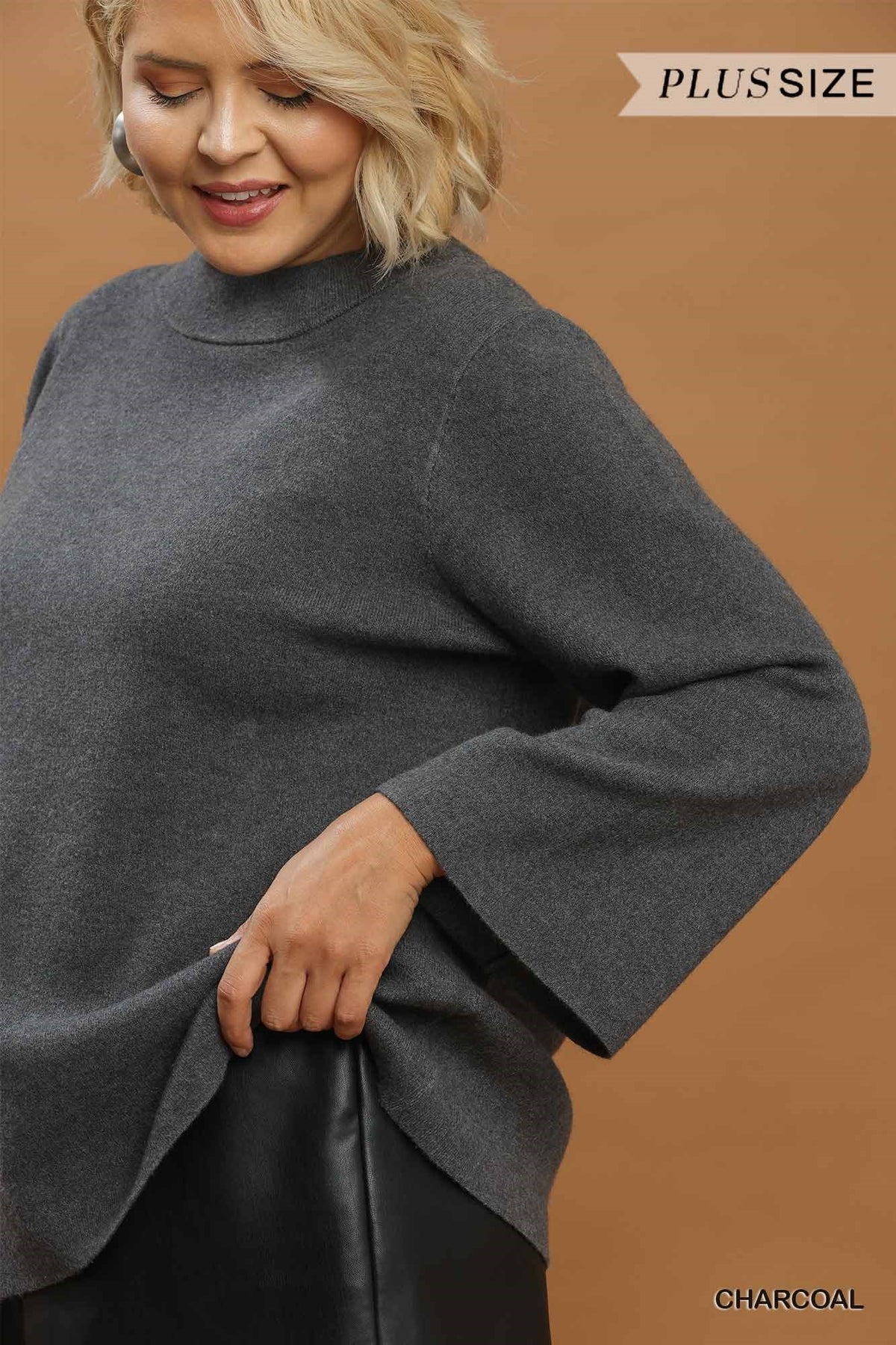 Mock Neck Fine Knit Sweater Top