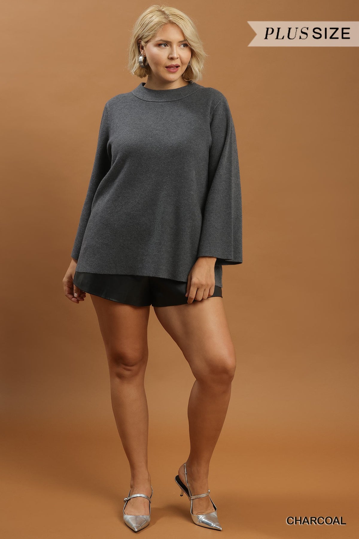 Mock Neck Fine Knit Sweater Top