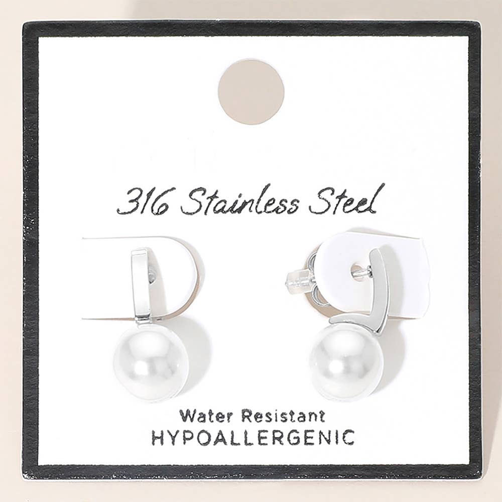 Stainless Steel Pearl Drop Earrings