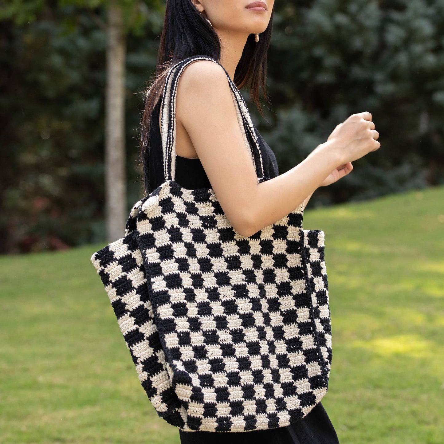 Fiona Bag - Checkered Cotton bag - Black and white