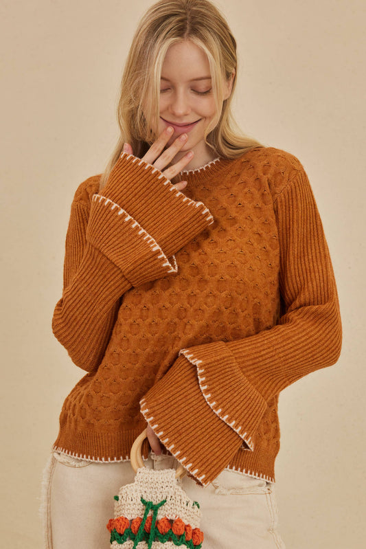 Layered Sleeve Round Neck Sweater