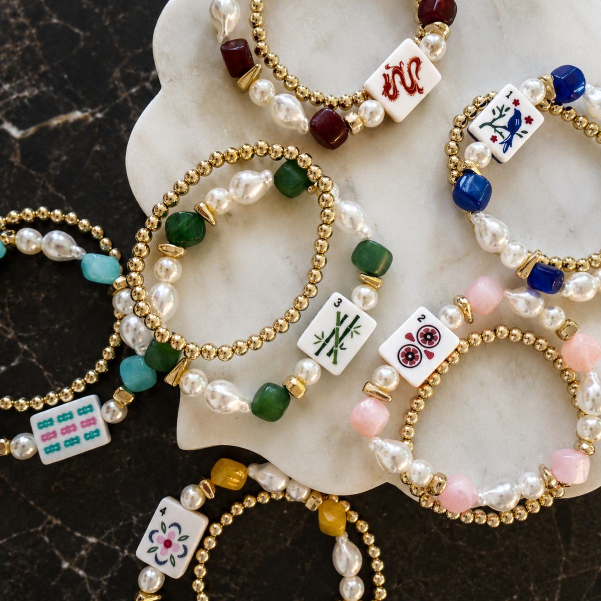 Ellison+Young Mahjong Tile Beaded Bracelet, 2-Piece Set