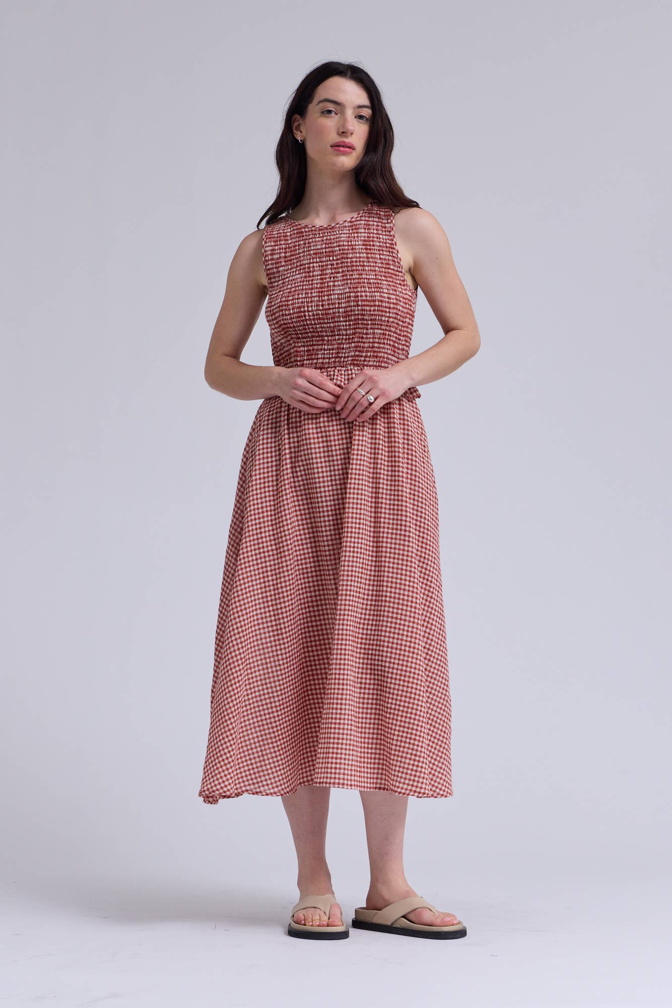 SLEEVELESS SMOCKING TOP DRESS