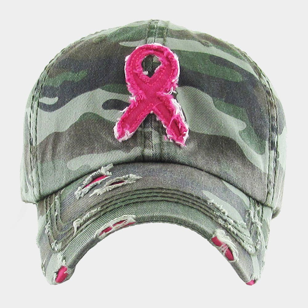 Pink Ribbon Accented Vintage Baseball Cap