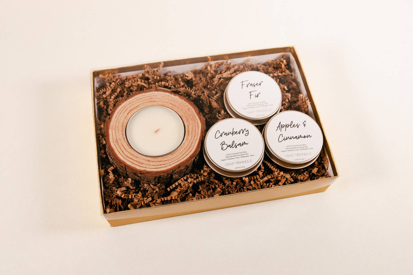 Wood Slice Candle Gift Box - Christmas Holiday Set 