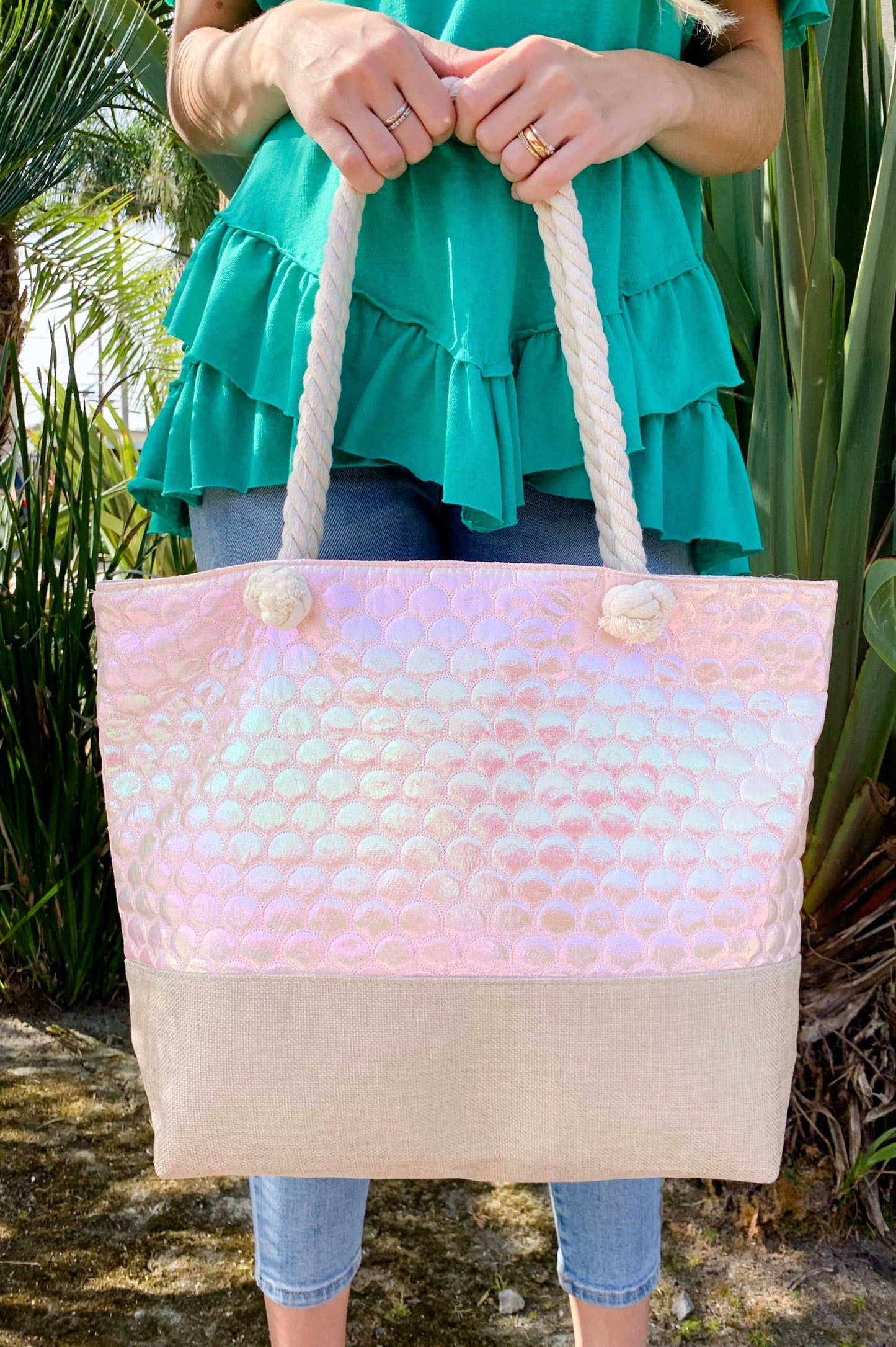 Hologram Beach ToteBag with Comfy Rope Handle and Zipper