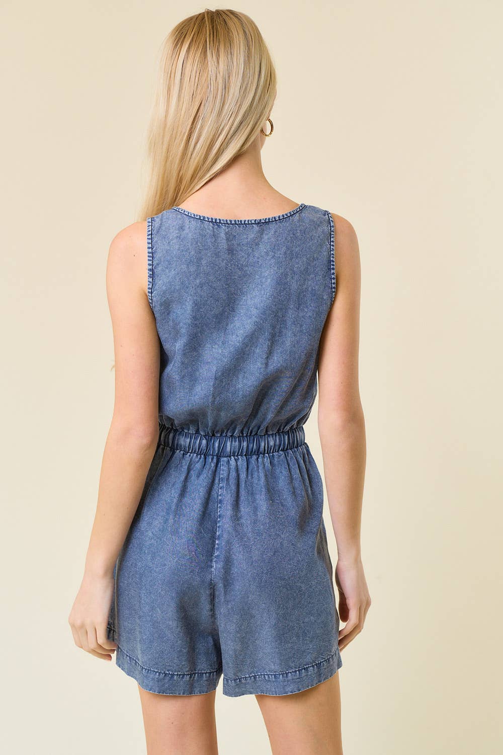 SLEEVELESS DRAWSTRING WAIST HENLEY ROMPER