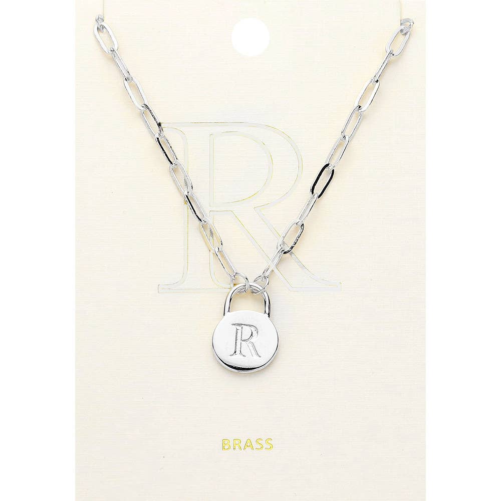 Brass Metal Initial Monogram Lock Pendant Necklace