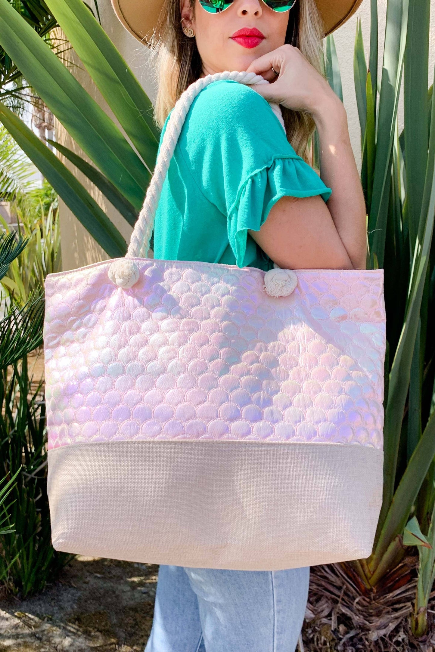 Hologram Beach ToteBag with Comfy Rope Handle and Zipper