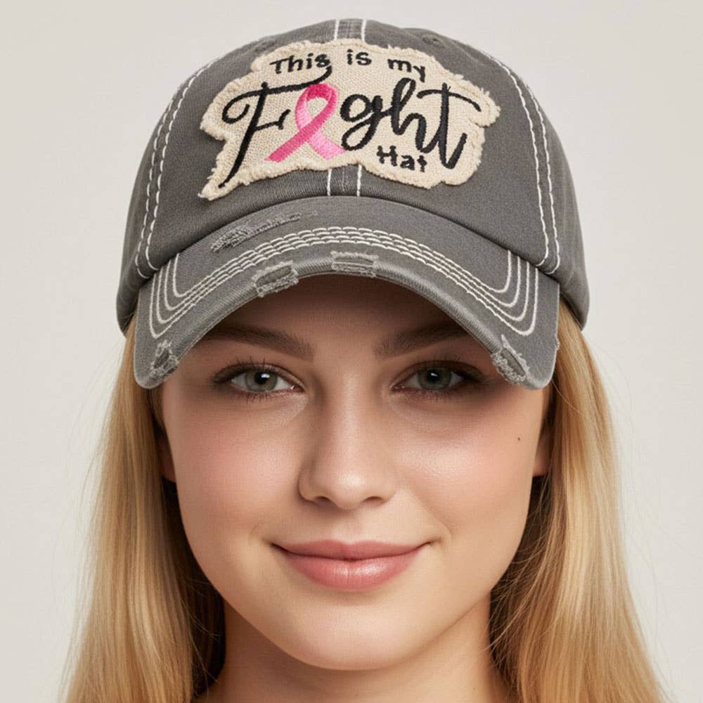 This Is My Fight Hat Message Pink Ribbon Accented Vintage Baseball Cap