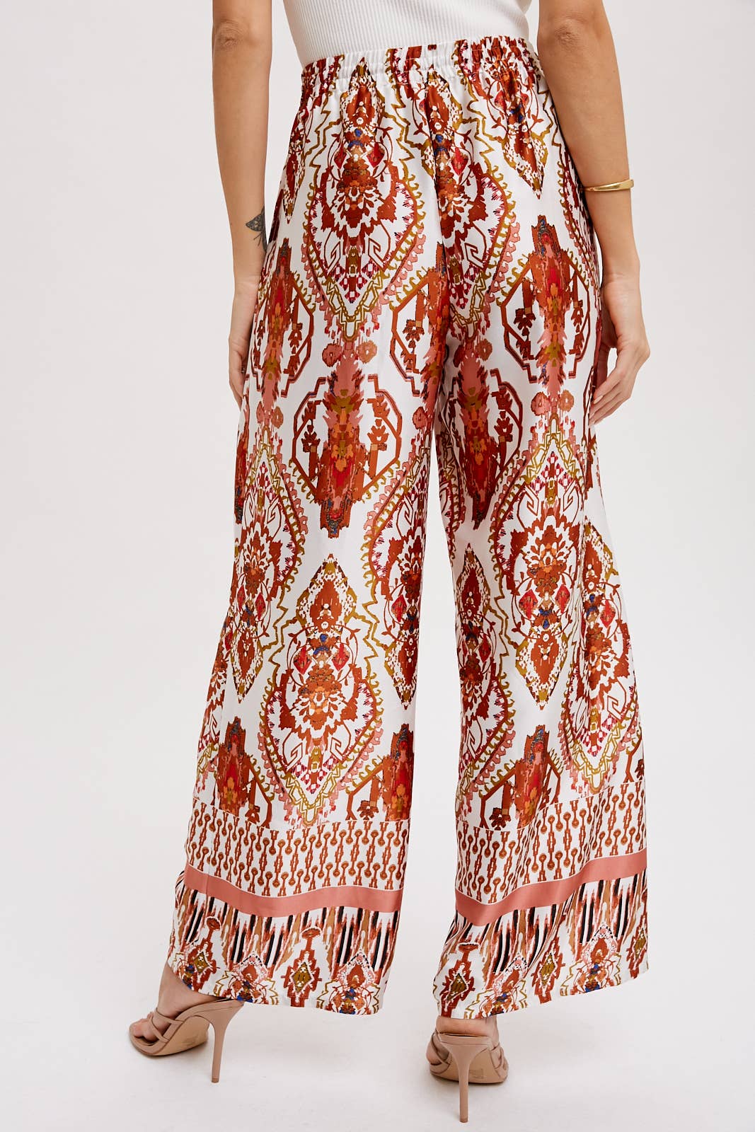 BORDER PRINT WIDE LEG PANTS