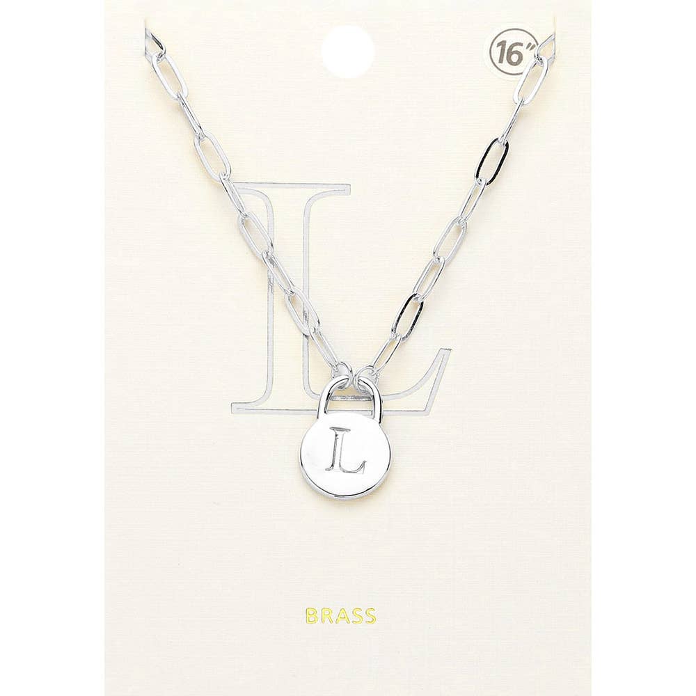 Brass Metal Initial Monogram Lock Pendant Necklace