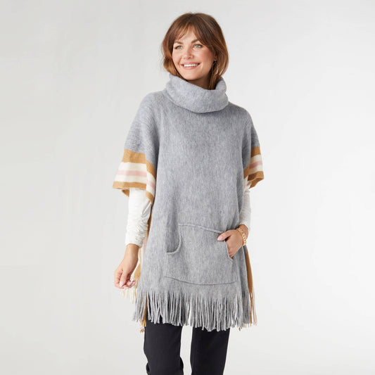 Myrna Turtleneck Poncho with Border Stripes