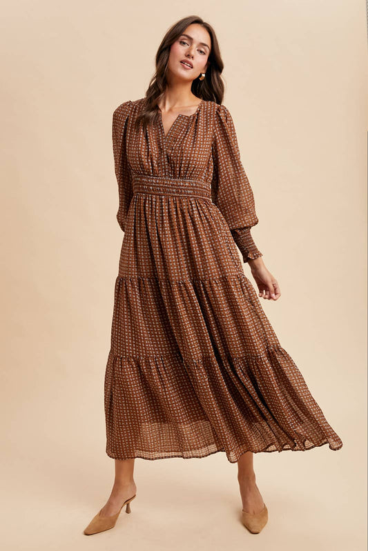 NOTCHED COLLAR MAXI DRESS