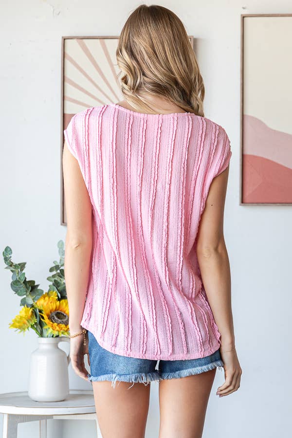 [PLUS SIZE] Stripe Textured Cap Sleeves Blouse T5948XL
