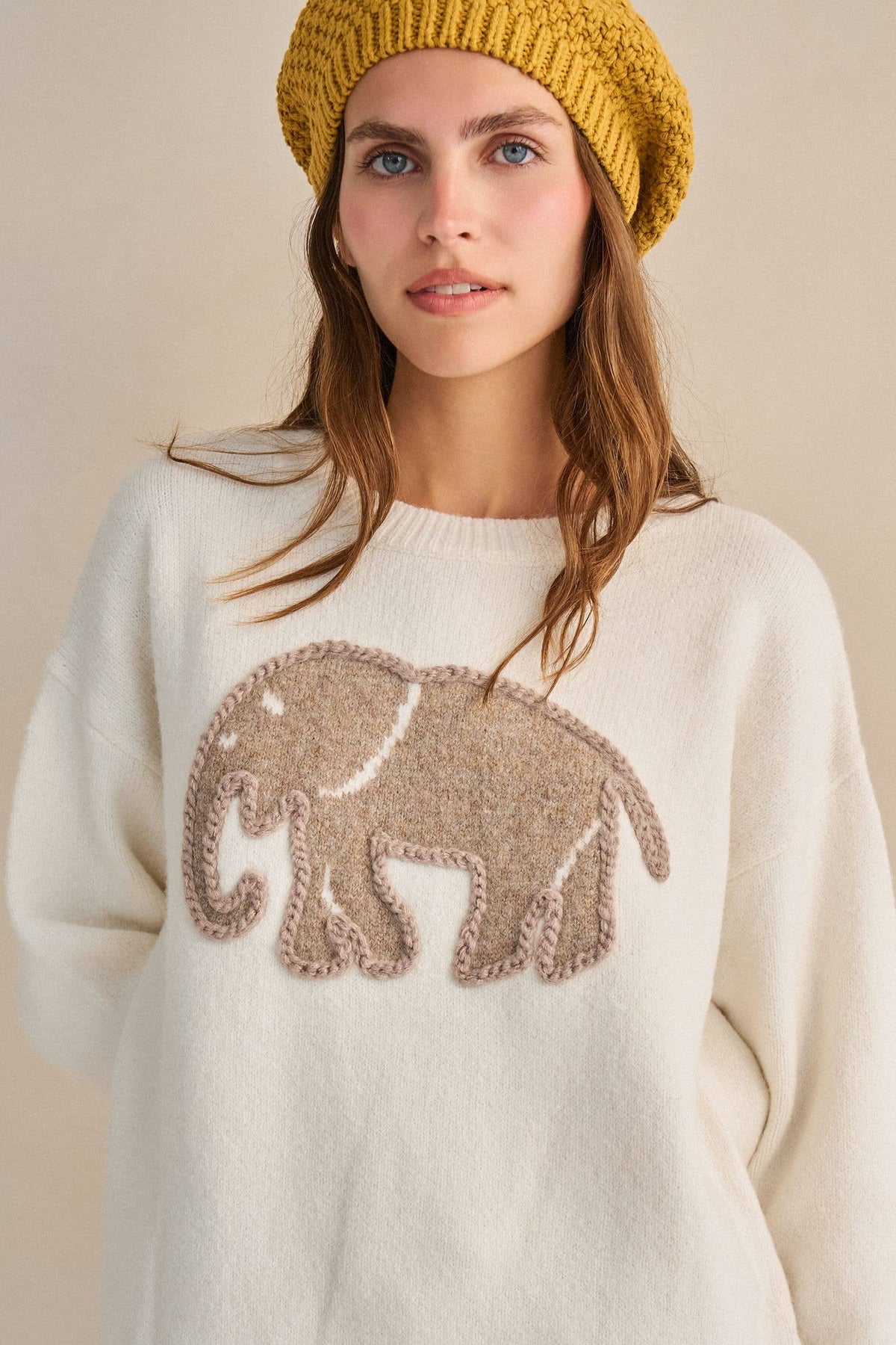 TEXTURED ELEPHANT KNIT SWEATER