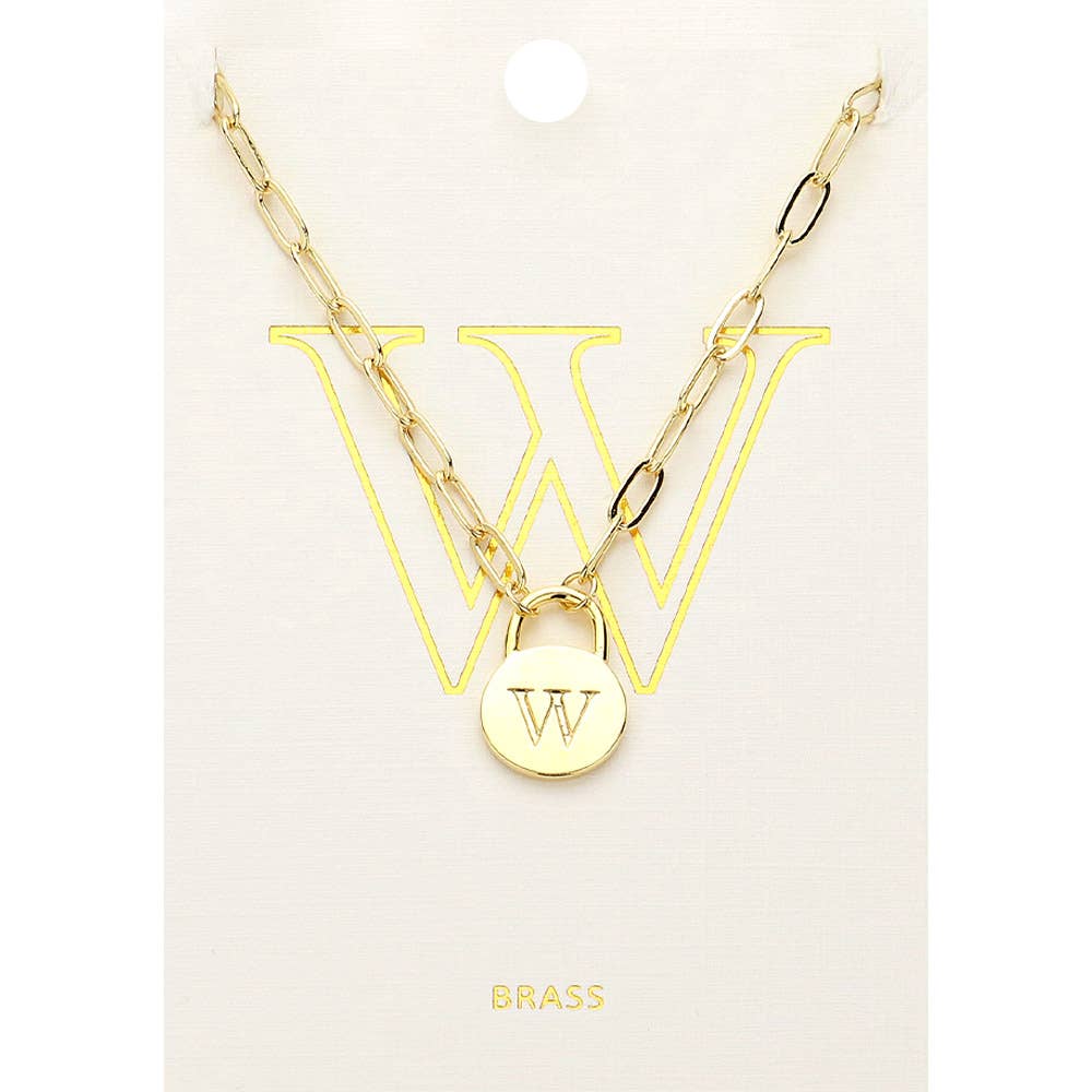 Brass Metal Initial Monogram Lock Pendant Necklace