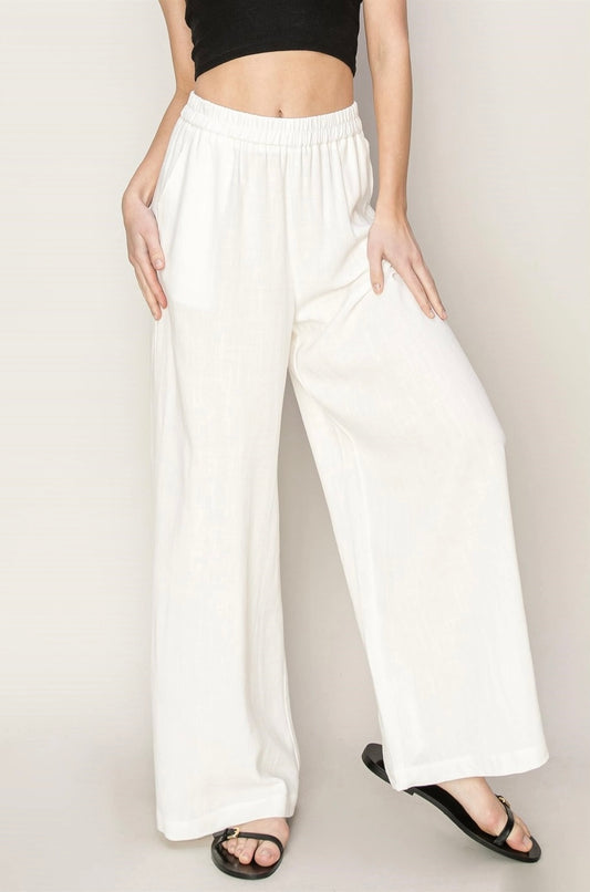 LINEN BLEND WIDE LEG PANTS