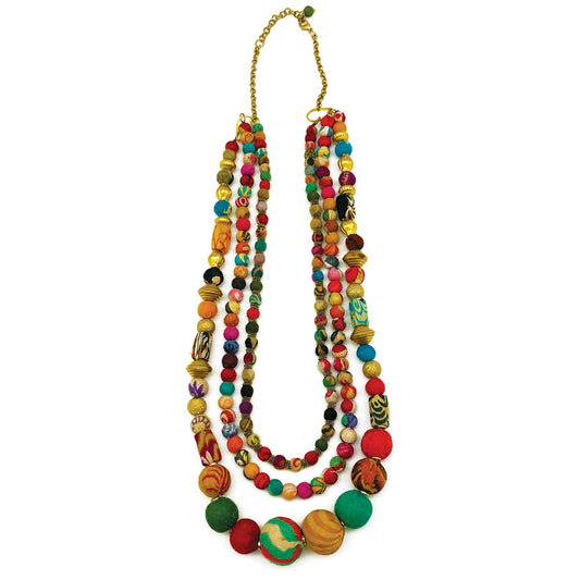 Aasha Triple Strand Mixed Beads Necklace