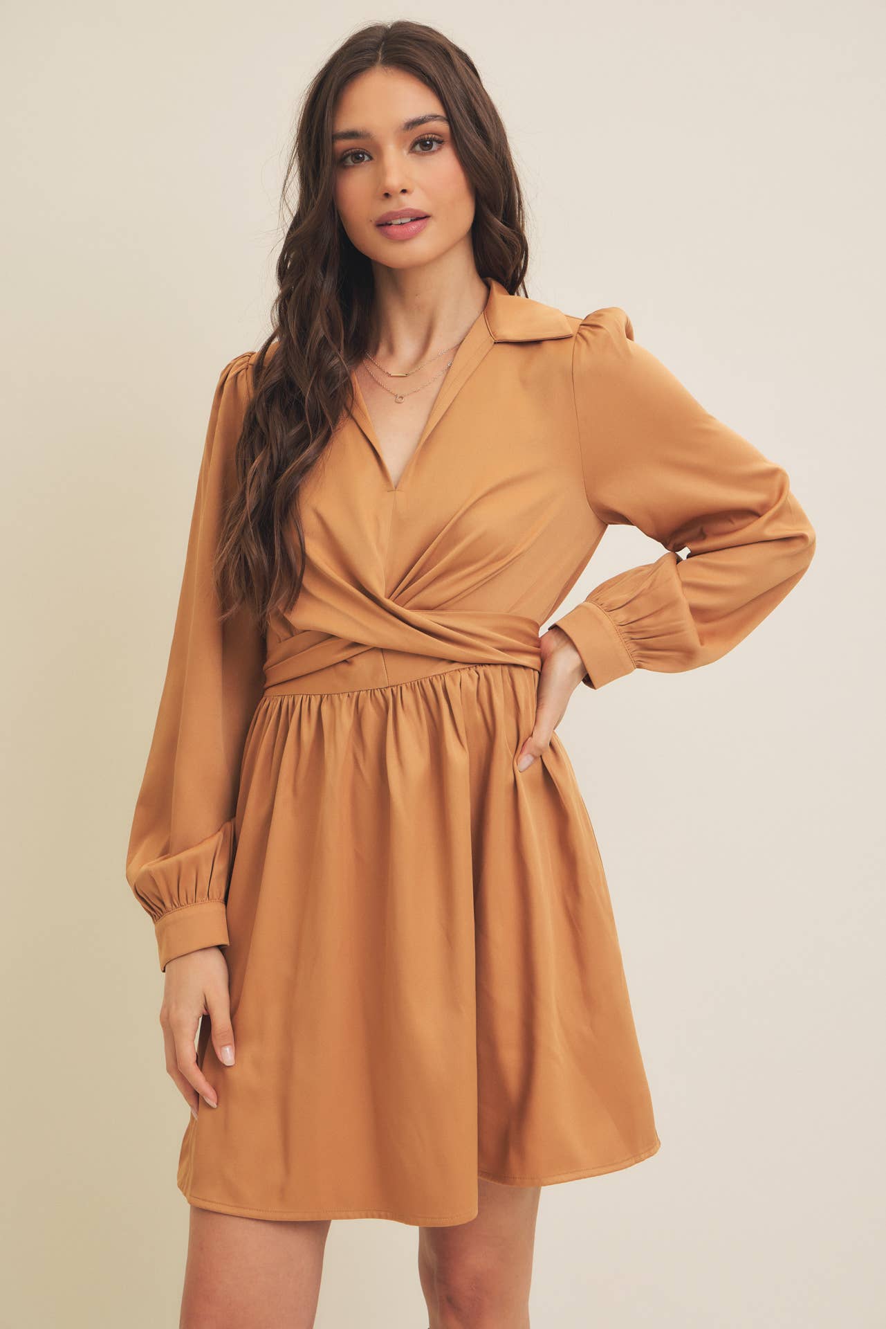 WAIST WRAP TIE TWILL MINI DRESS WITH POCKETS