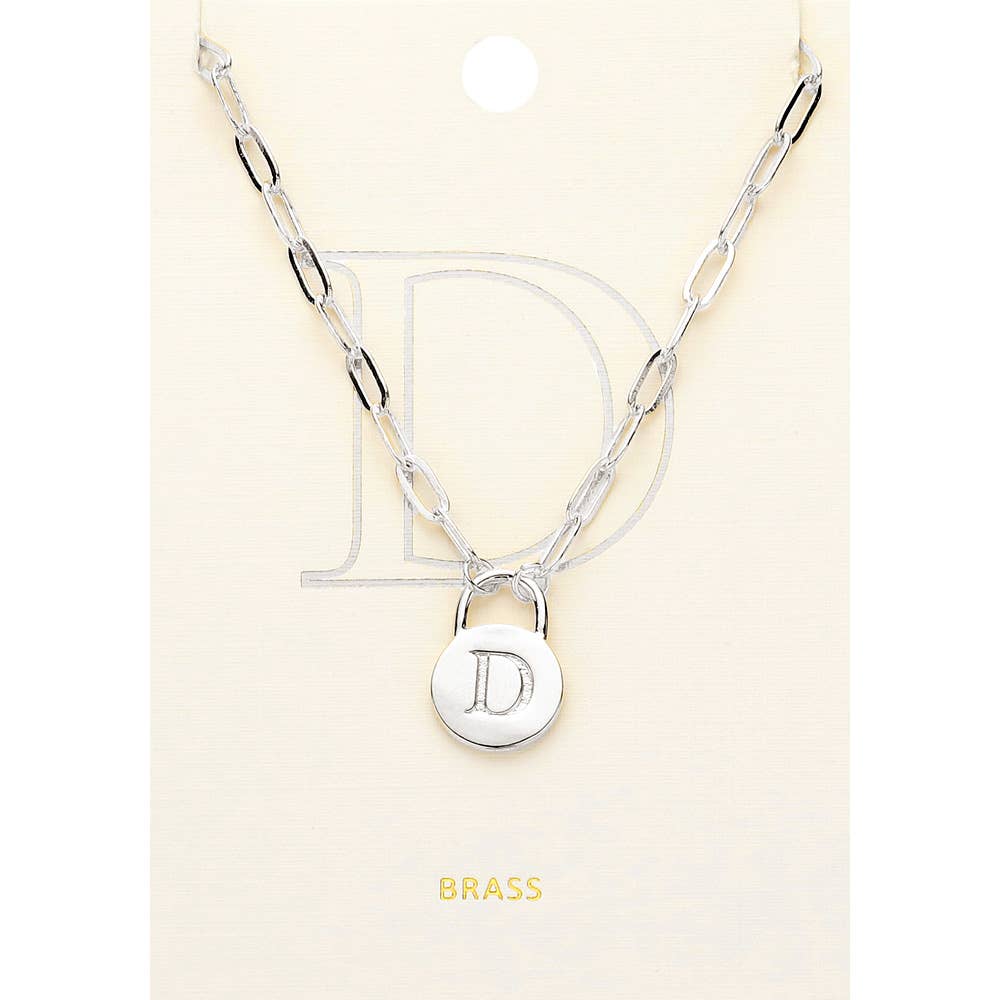 Brass Metal Initial Monogram Lock Pendant Necklace