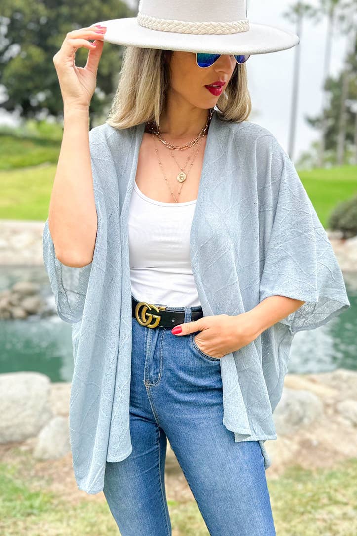 Grey Textured Sheer Jersey Knit Loose-Fit High Low Kimono