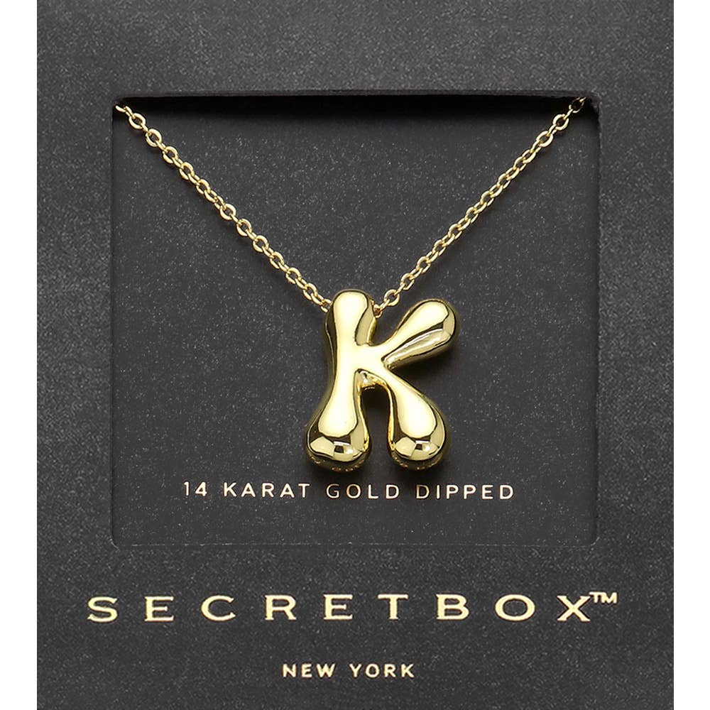 14K Gold Dipped Bubble Initial Pendant Necklace