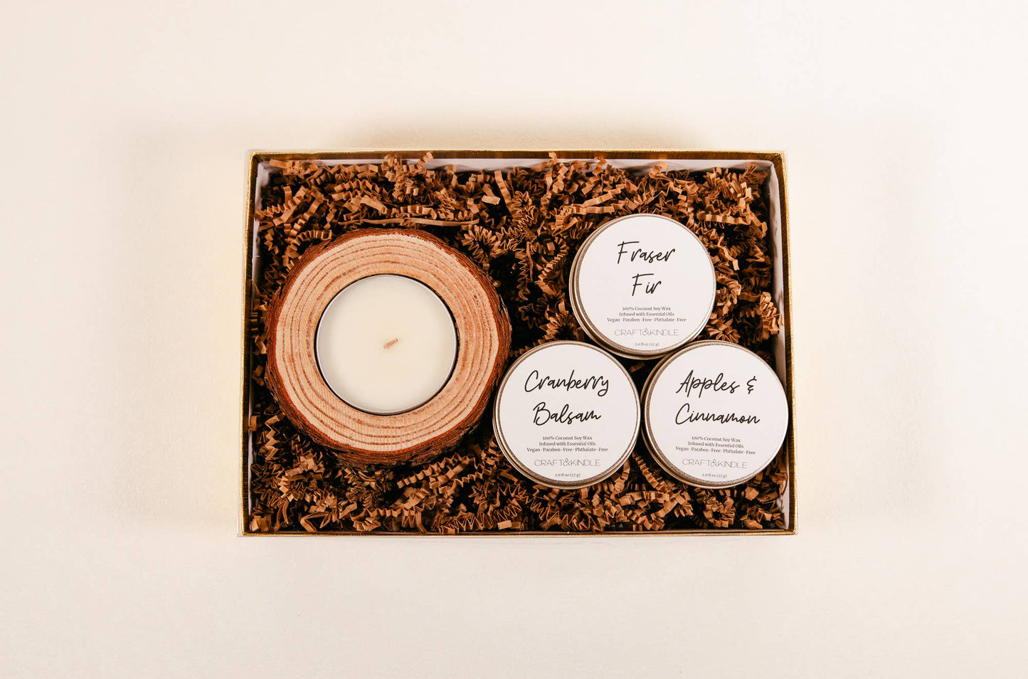 Wood Slice Candle Gift Box - Christmas Holiday Set 