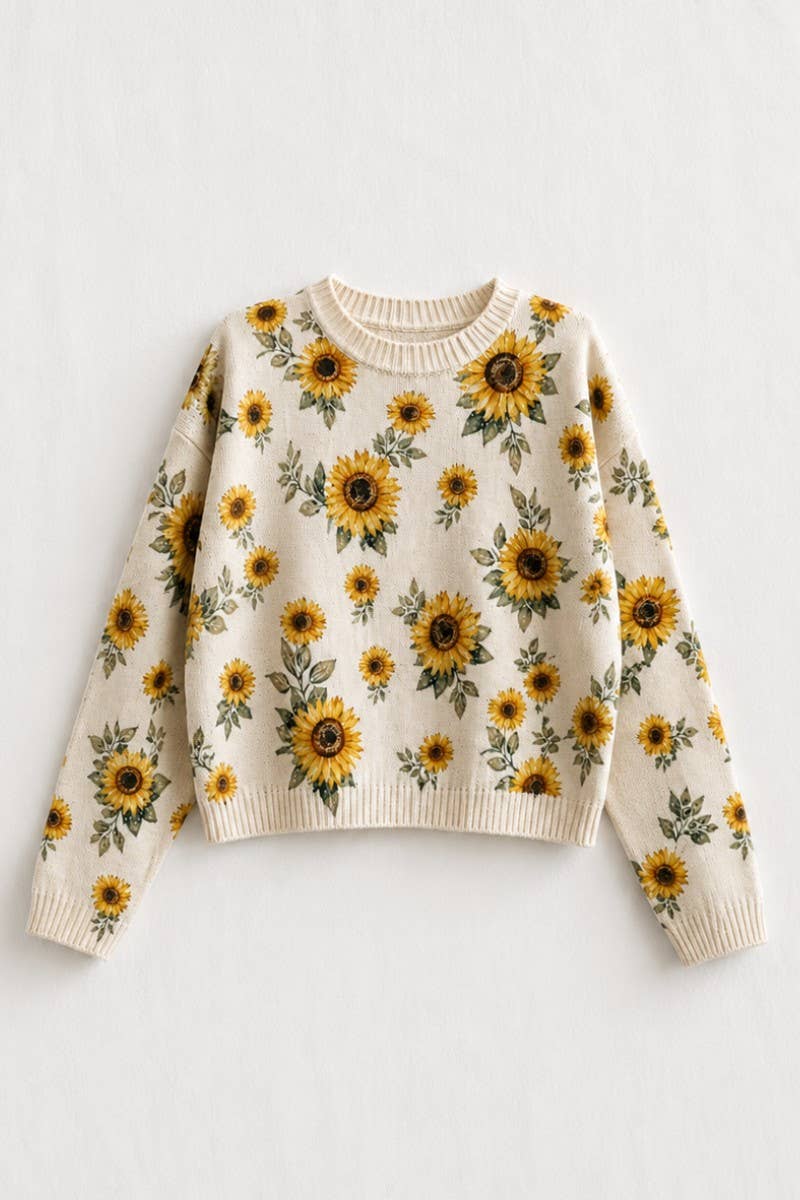 SUNFLOWER PRINT KNIT SWEATER