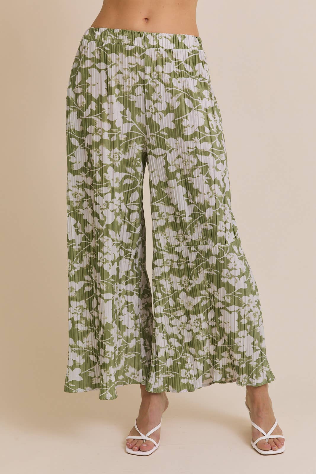 PALAZZO PLEATED FLORAL PRINT PANTS