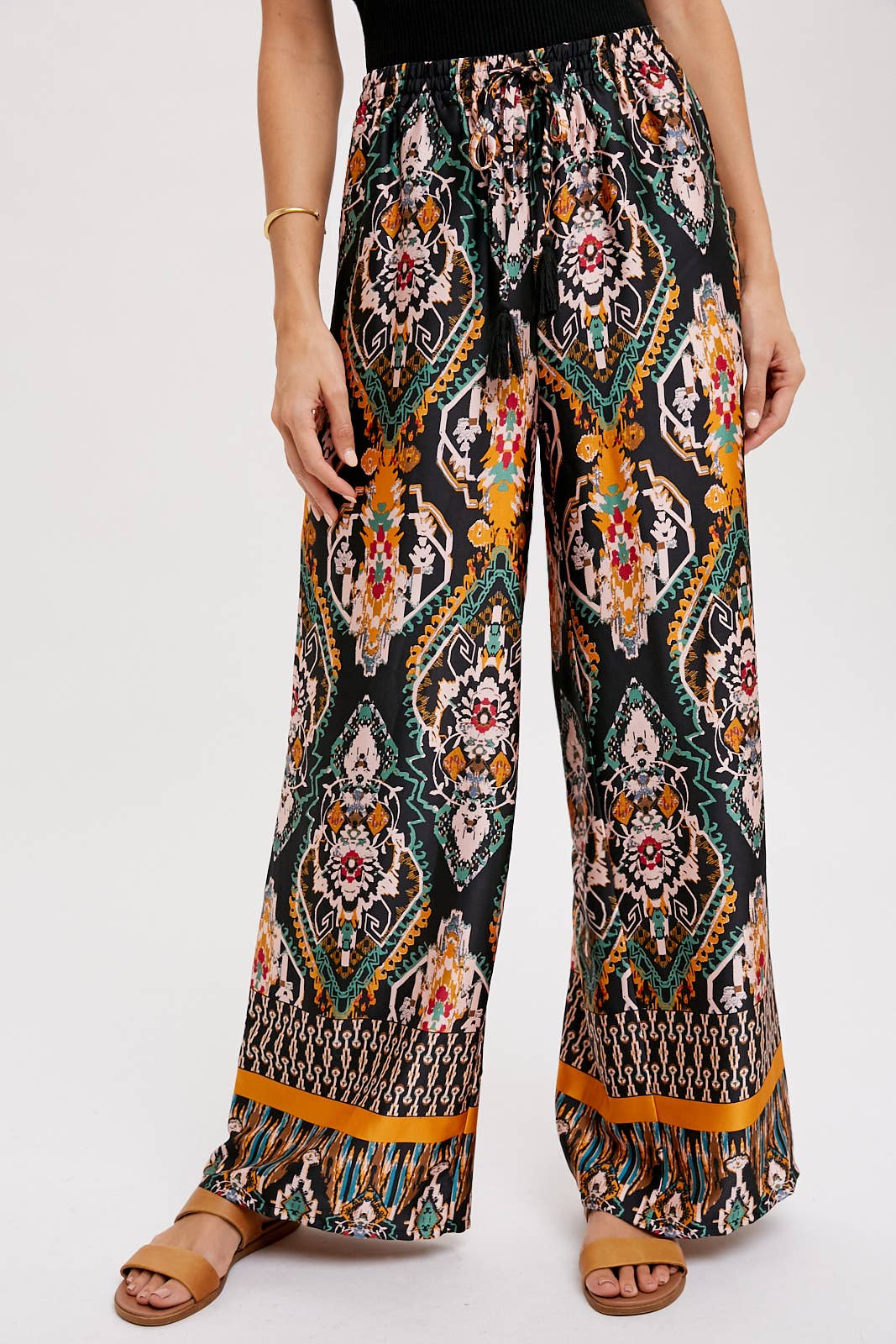 BORDER PRINT WIDE LEG PANTS