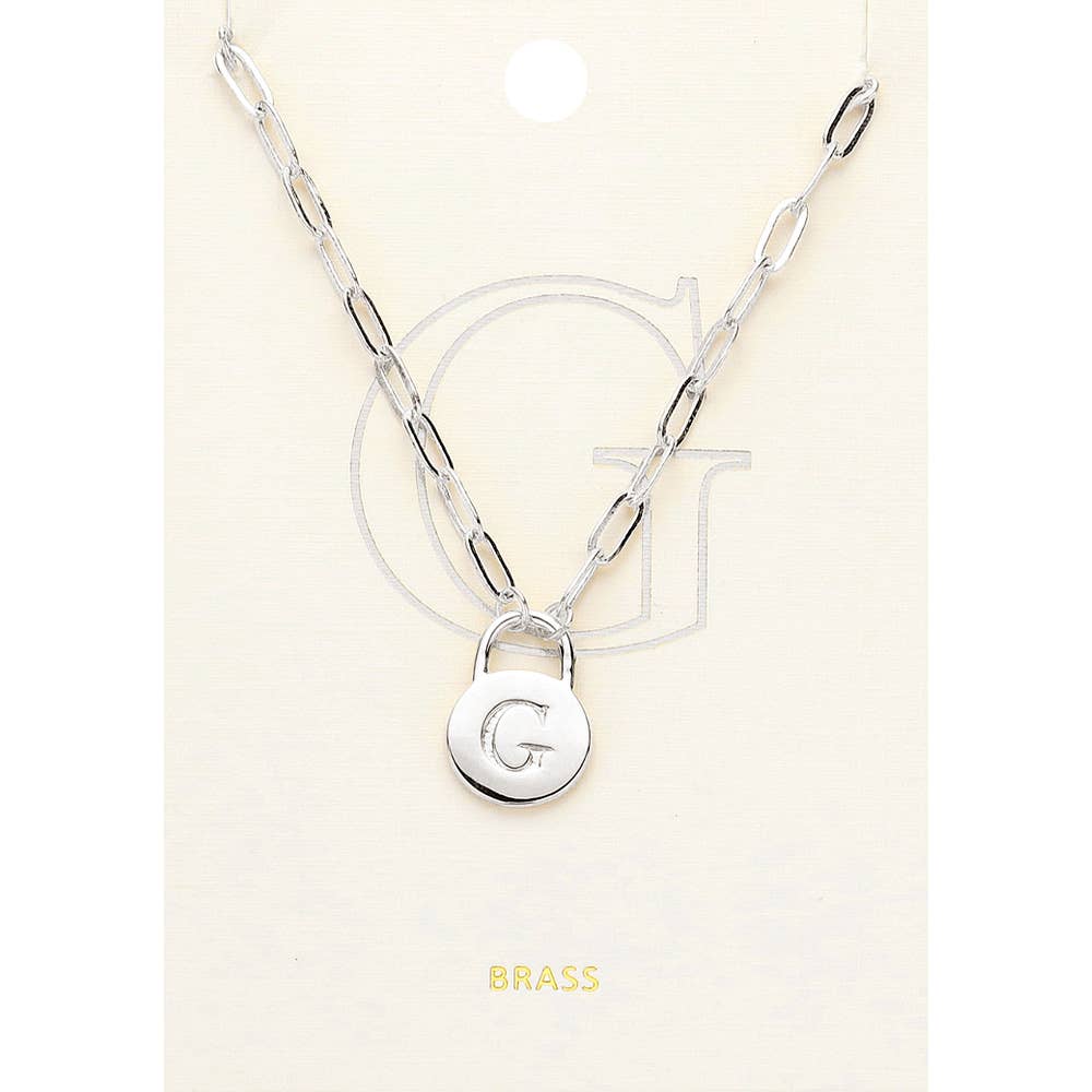 Brass Metal Initial Monogram Lock Pendant Necklace